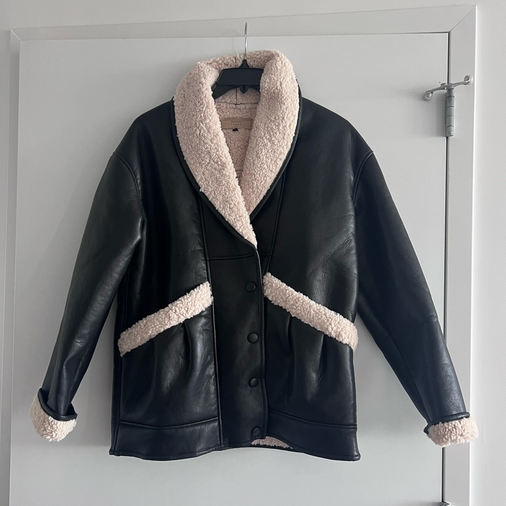 Blank NYC Black Leather Jacket with Cream Accents New Size S